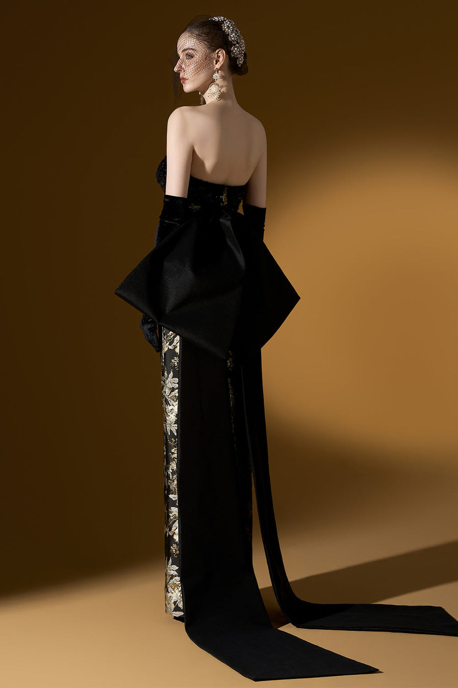 Bellamy Strapless Bow Tie Jacquard Floor Length Dress 5