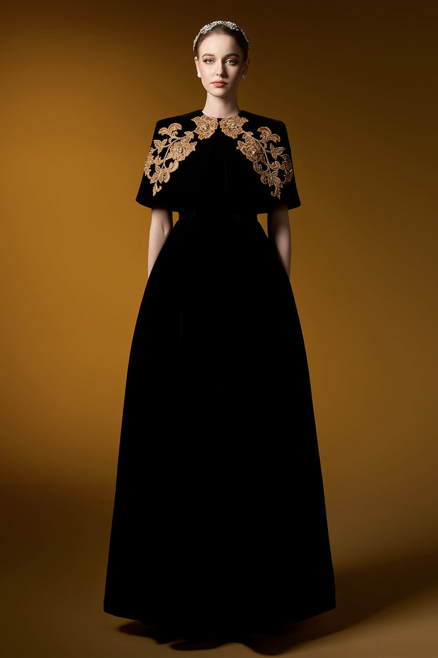 Crystal Ball Gown Embroidered Velvet Floor Length Set 8