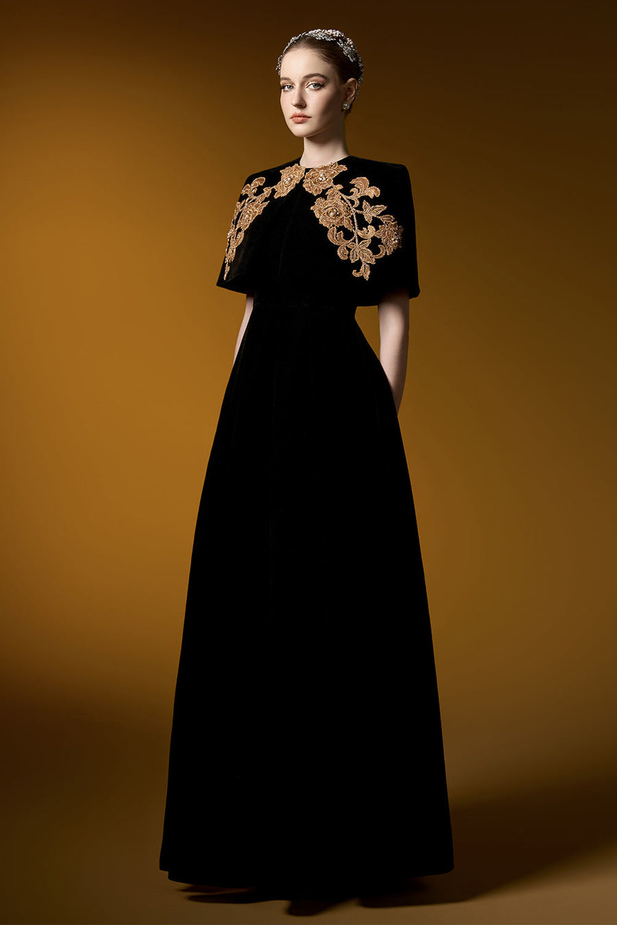 Crystal Ball Gown Embroidered Velvet Floor Length Set 5