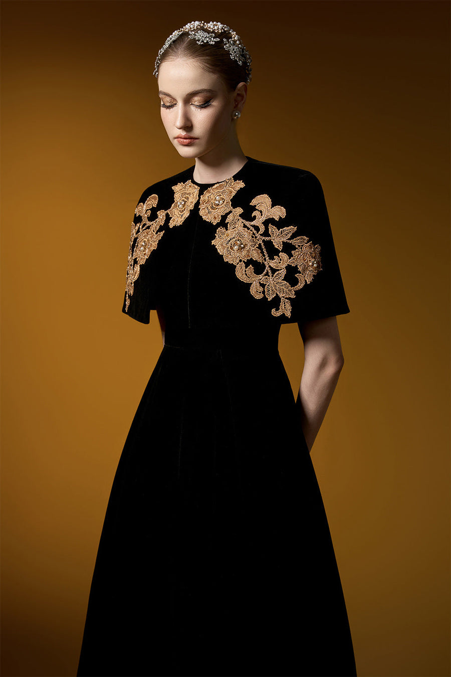 Crystal Ball Gown Embroidered Velvet Floor Length Set 3