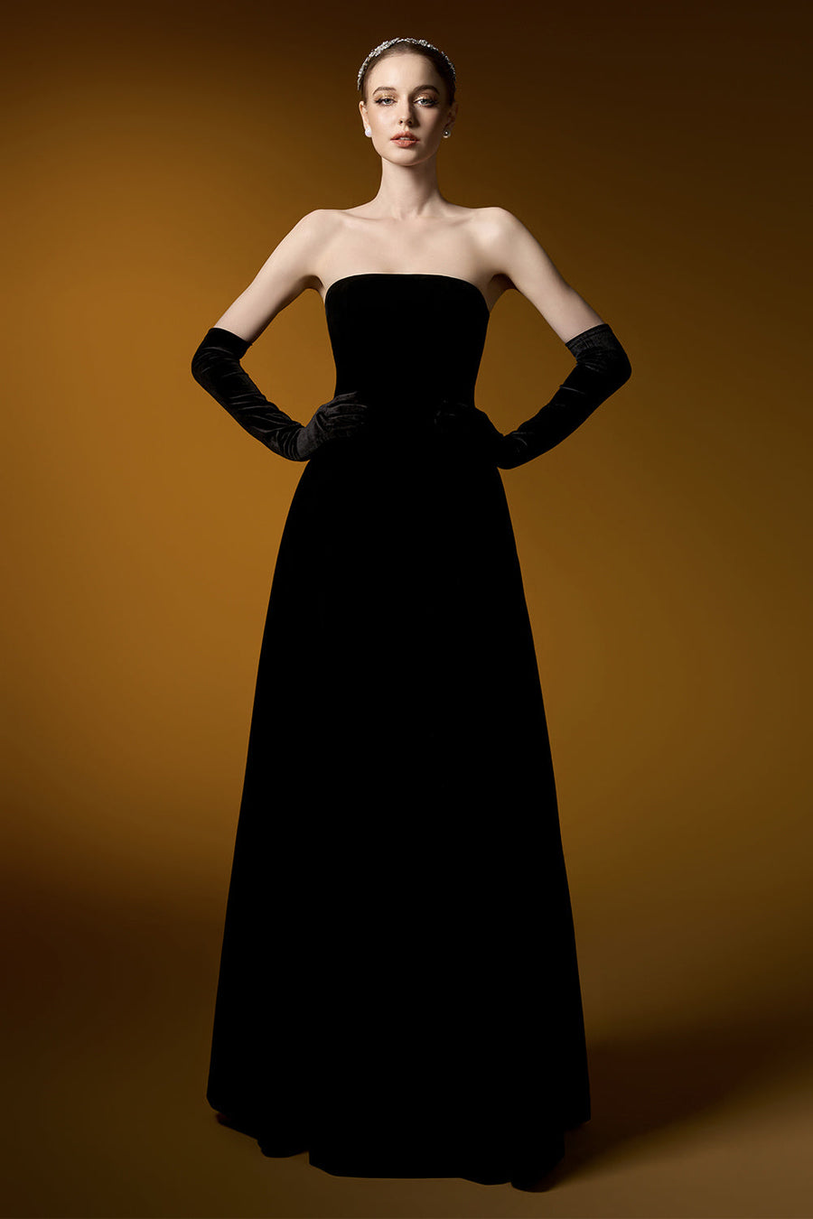 Averi Ball Gown Cape Shoulder Velvet Floor Length Set 7