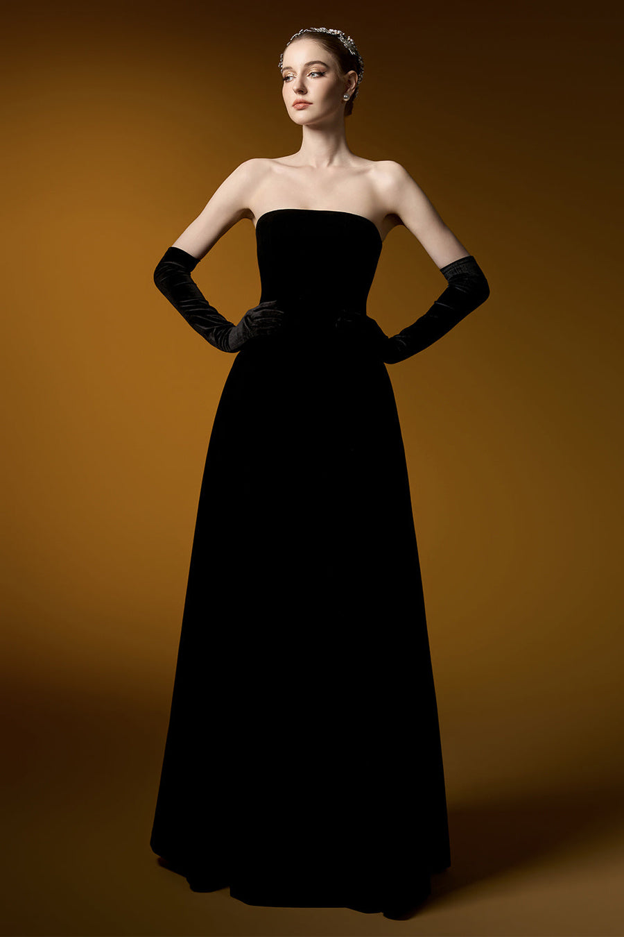 Averi Ball Gown Cape Shoulder Velvet Floor Length Set 8