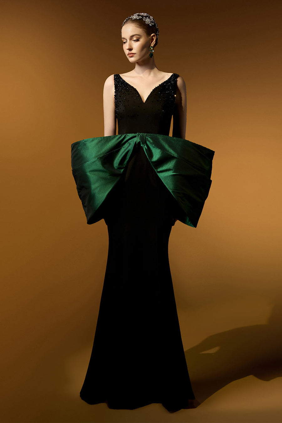 Aurelia Trumpet Bow Crepe Floor Length Dress 6