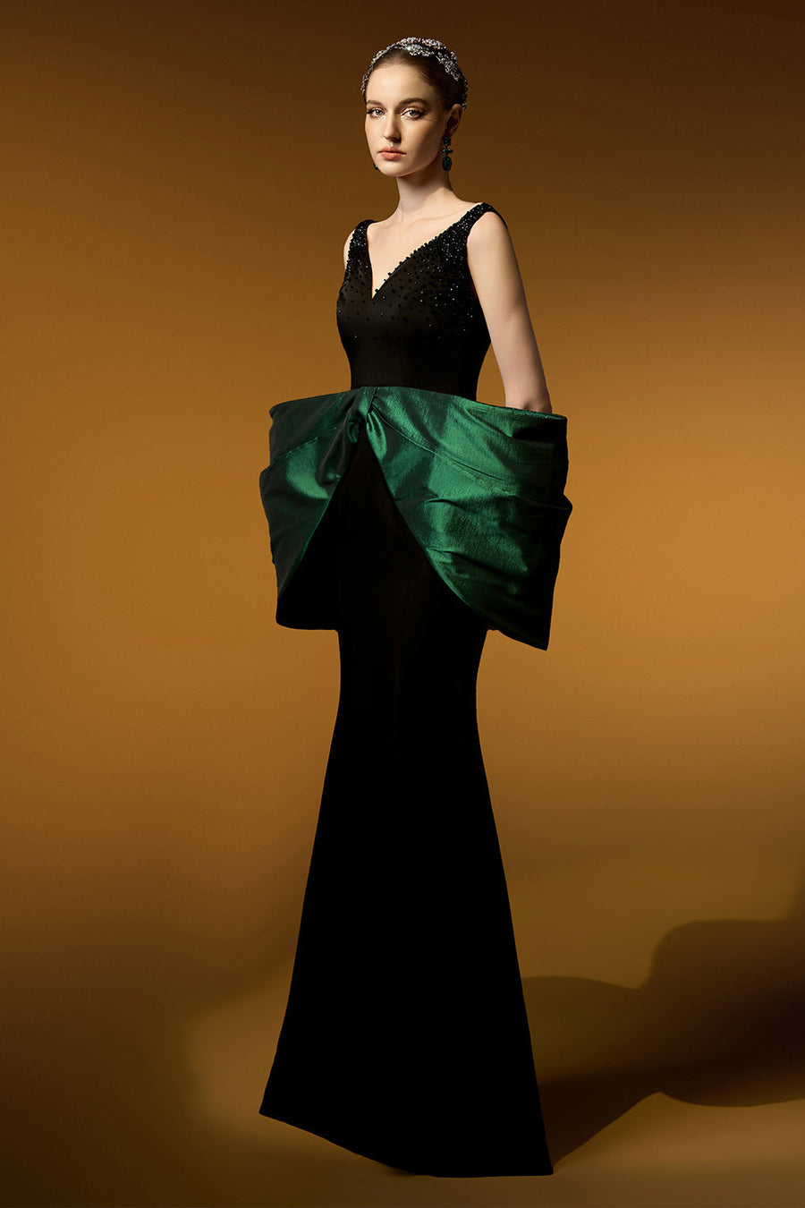 Aurelia Trumpet Bow Crepe Floor Length Dress 4