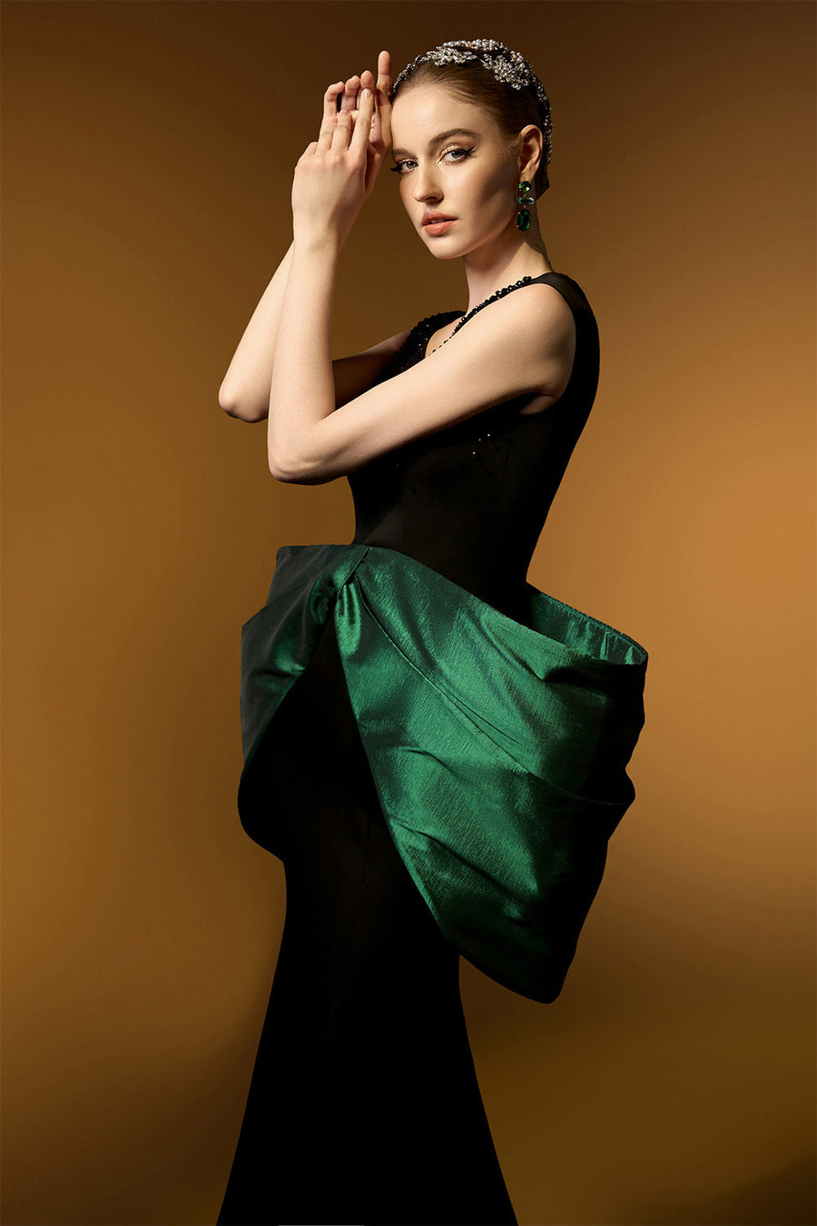 Aurelia Trumpet Bow Crepe Floor Length Dress 3