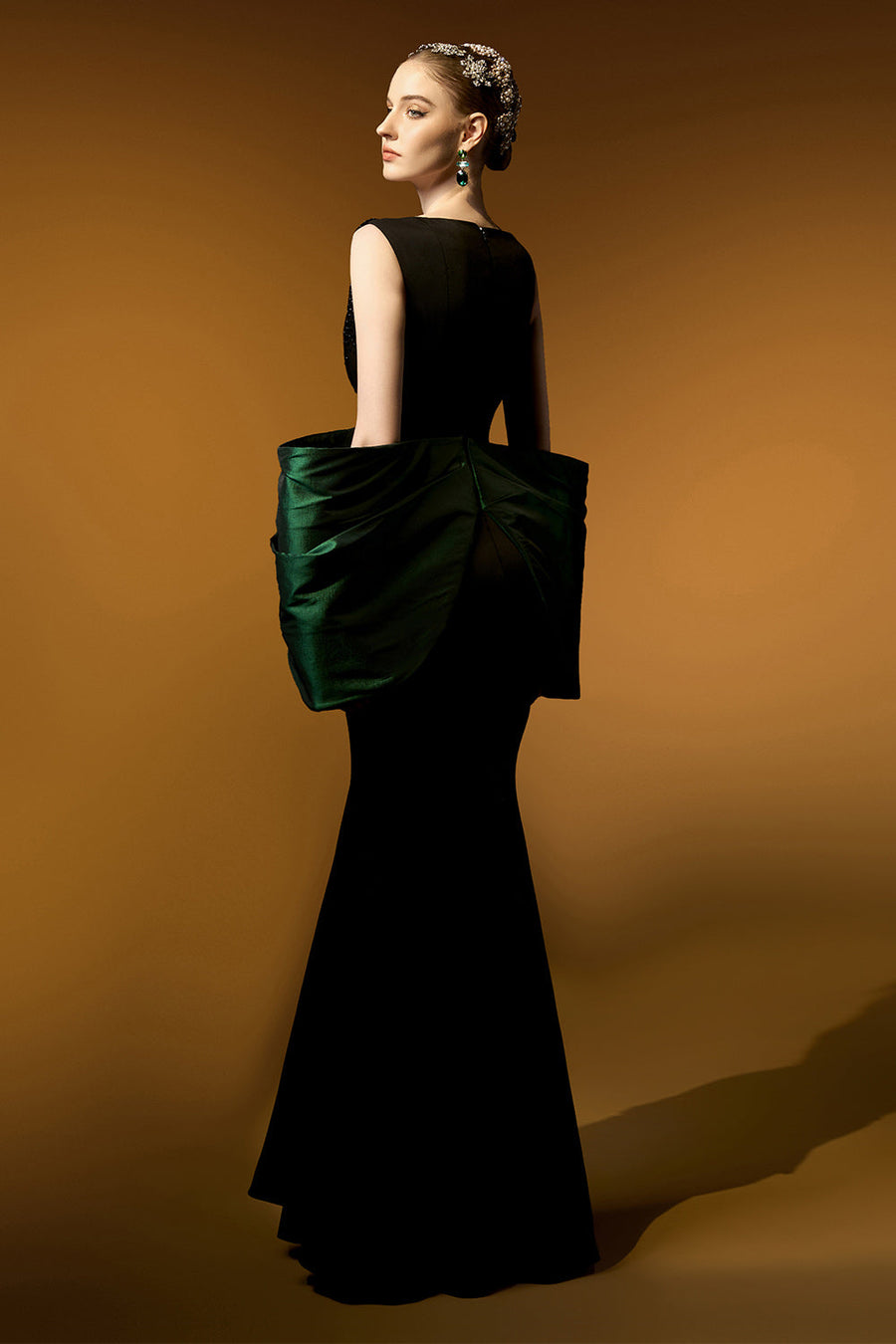 Aurelia Trumpet Bow Crepe Floor Length Dress 5