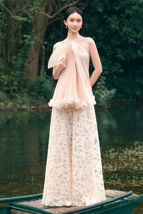 Thanh Di Flared Wide Leg Lace Floor Length Pants Pants LINH PHUNG