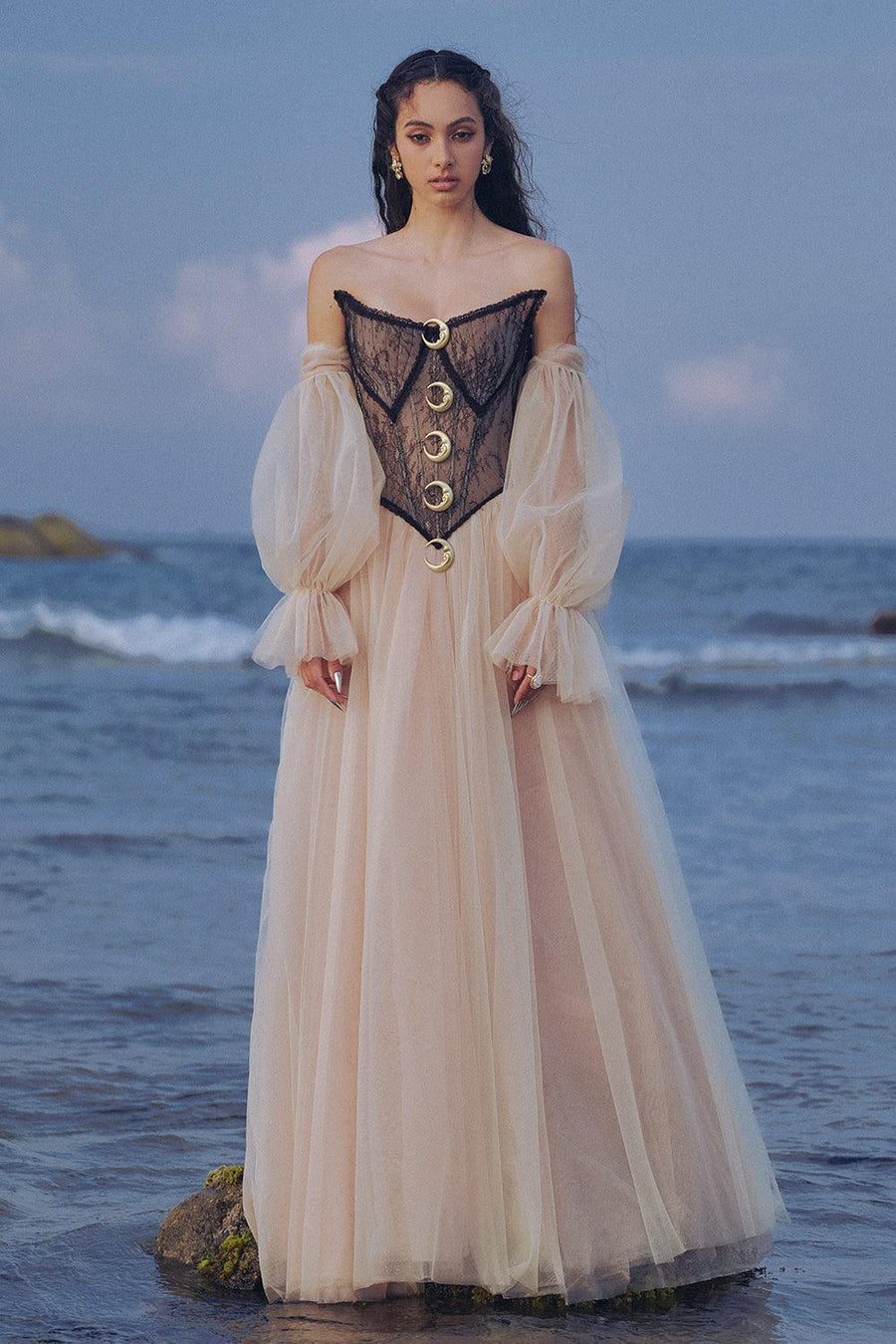 The Moon Ball Gown Corset Waist Mesh Lace Floor Length Dress Gown Dress LINH PHUNG