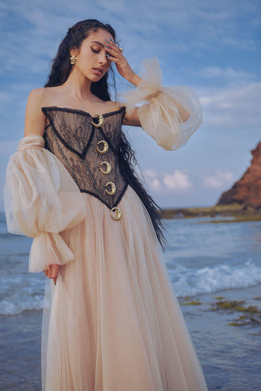 The Moon Ball Gown Corset Waist Mesh Lace Floor Length Dress Gown Dress LINH PHUNG