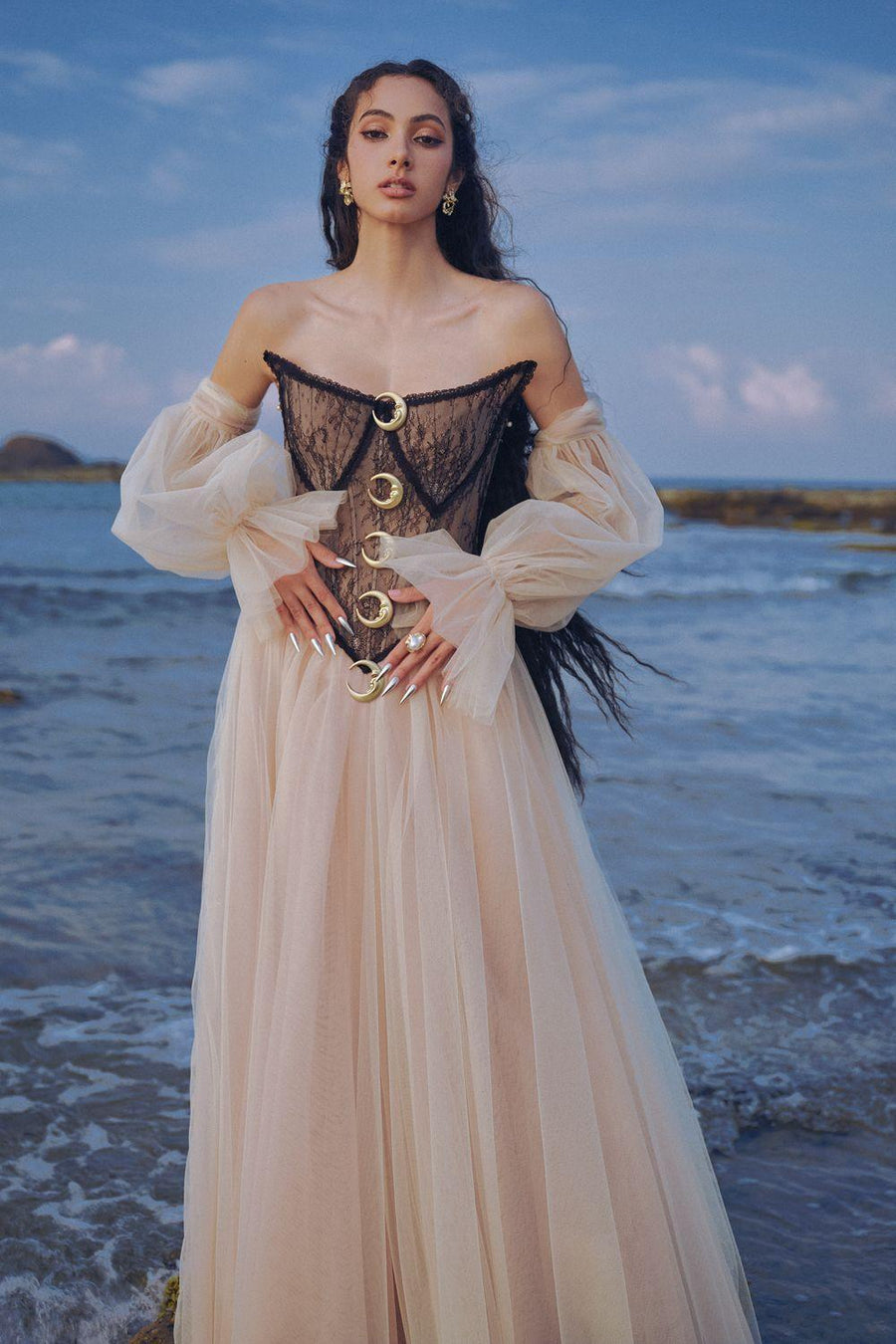 The Moon Ball Gown Corset Waist Mesh Lace Floor Length Dress Gown Dress LINH PHUNG