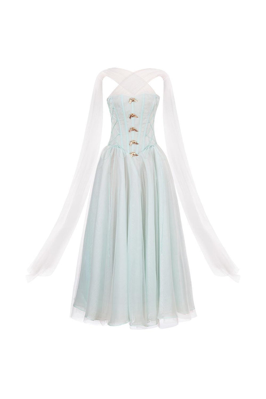 The Ocean Fit and Flare Corset Waist Chiffon Midi Dress Midi Dress LINH PHUNG