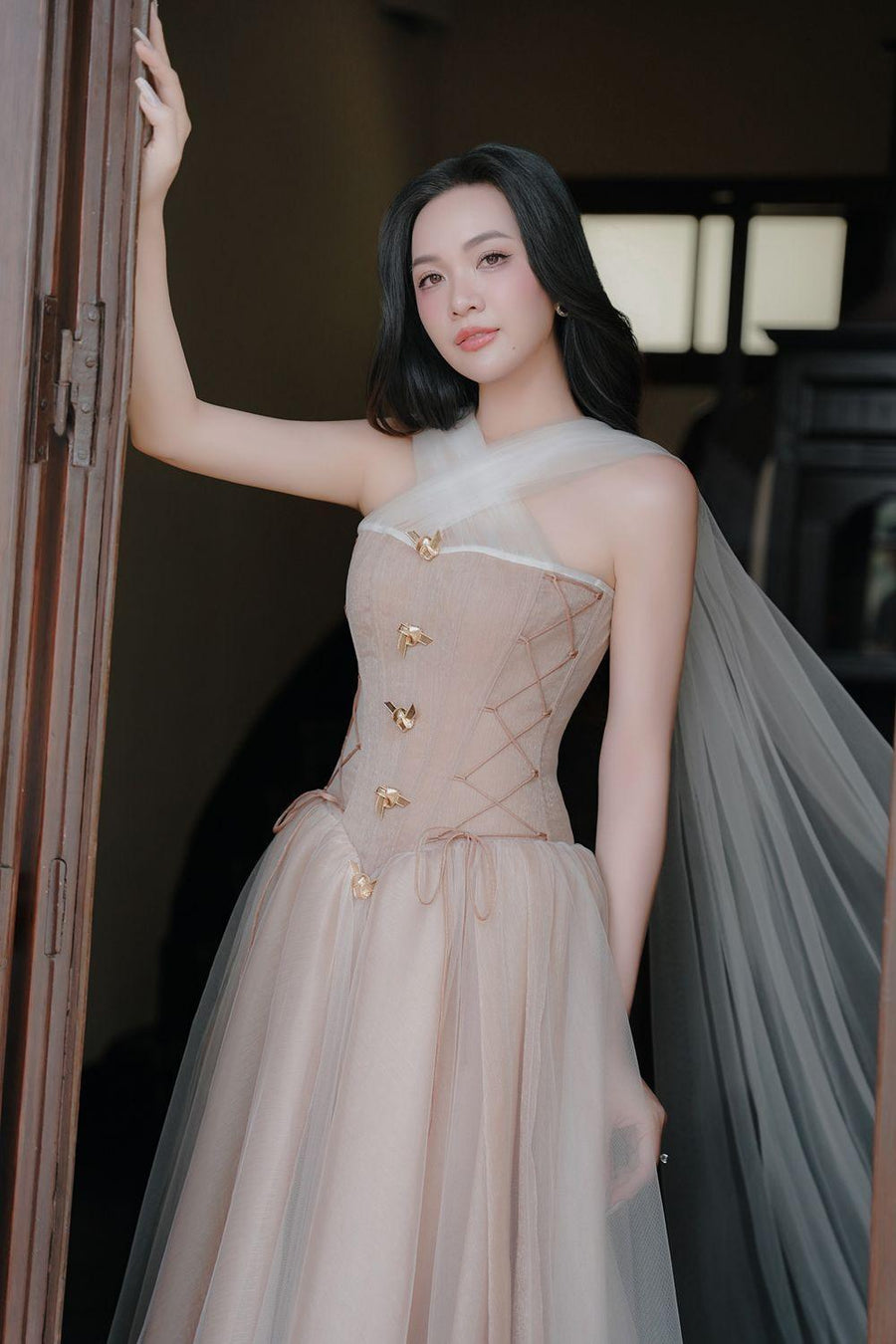 The Ocean Fit and Flare Corset Waist Chiffon Midi Dress Midi Dress LINH PHUNG