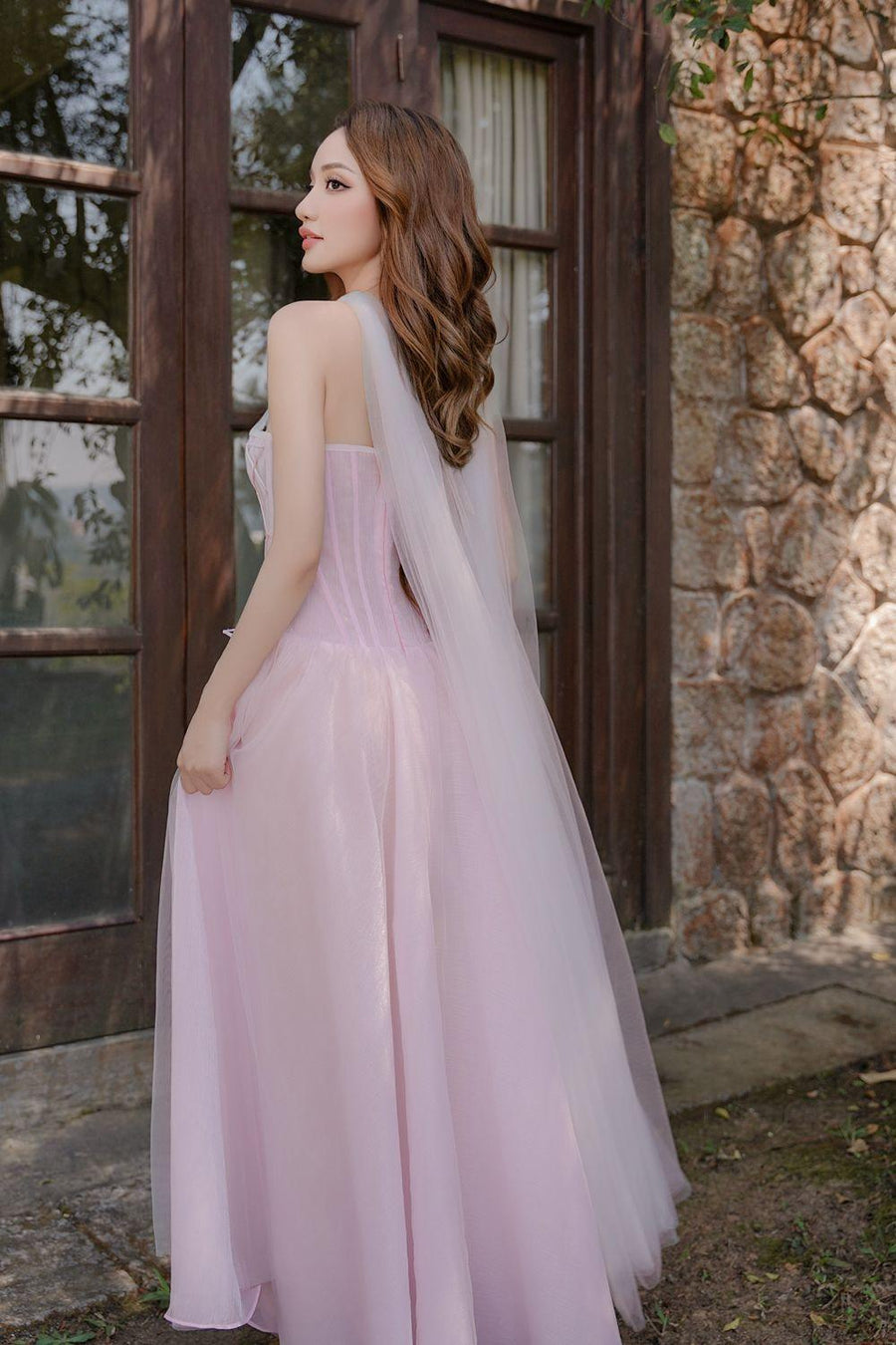 The Ocean Fit and Flare Corset Waist Chiffon Midi Dress Midi Dress LINH PHUNG