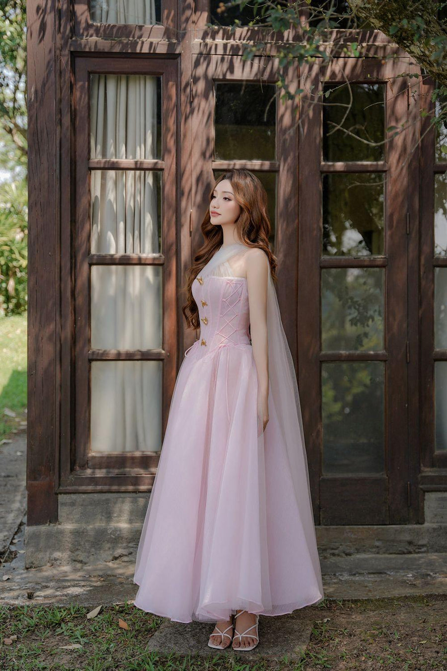 The Ocean Fit and Flare Corset Waist Chiffon Midi Dress Midi Dress LINH PHUNG