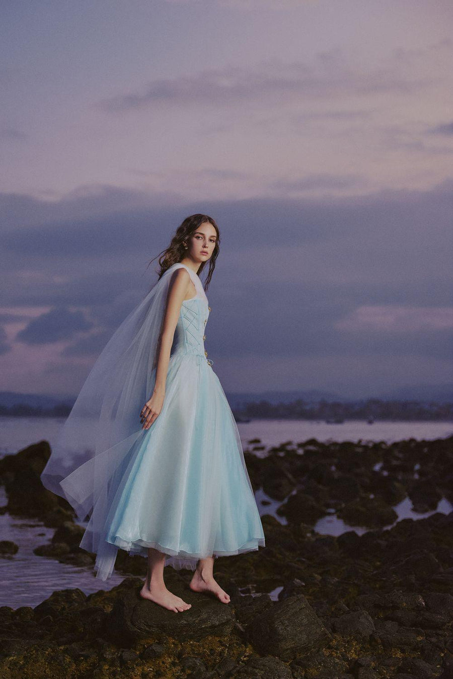 The Ocean Fit and Flare Corset Waist Chiffon Midi Dress Midi Dress LINH PHUNG