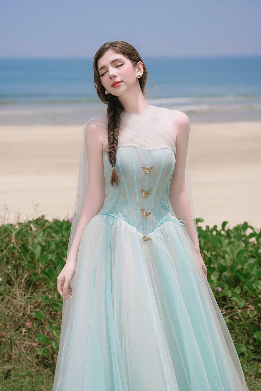 The Ocean Fit and Flare Corset Waist Chiffon Midi Dress Midi Dress LINH PHUNG