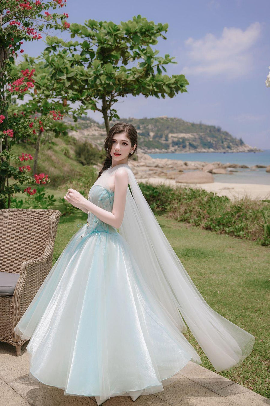 The Ocean Fit and Flare Corset Waist Chiffon Midi Dress Midi Dress LINH PHUNG