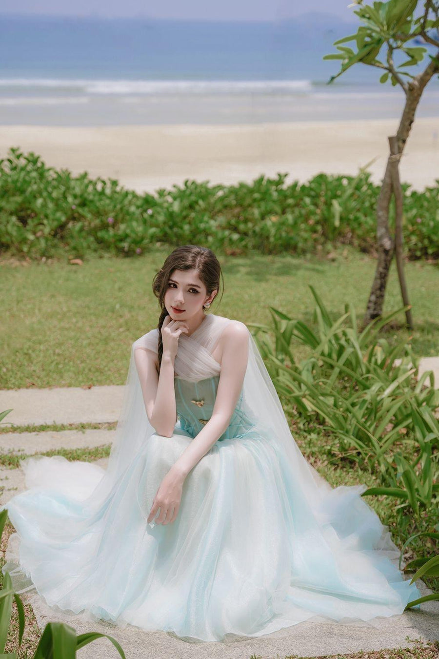 The Ocean Fit and Flare Corset Waist Chiffon Midi Dress Midi Dress LINH PHUNG