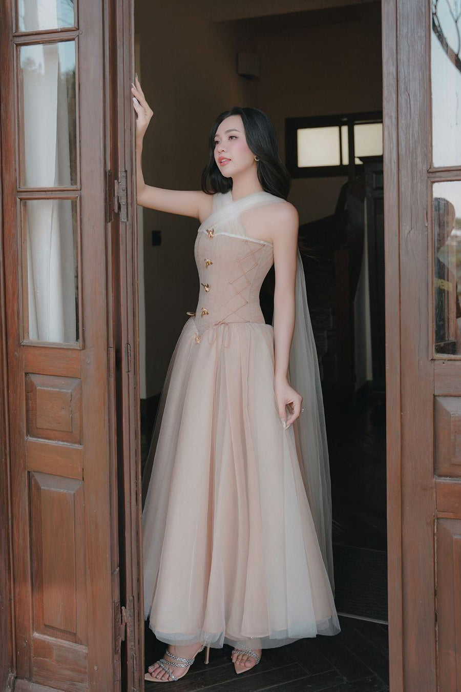 The Ocean Fit and Flare Corset Waist Chiffon Midi Dress Midi Dress LINH PHUNG