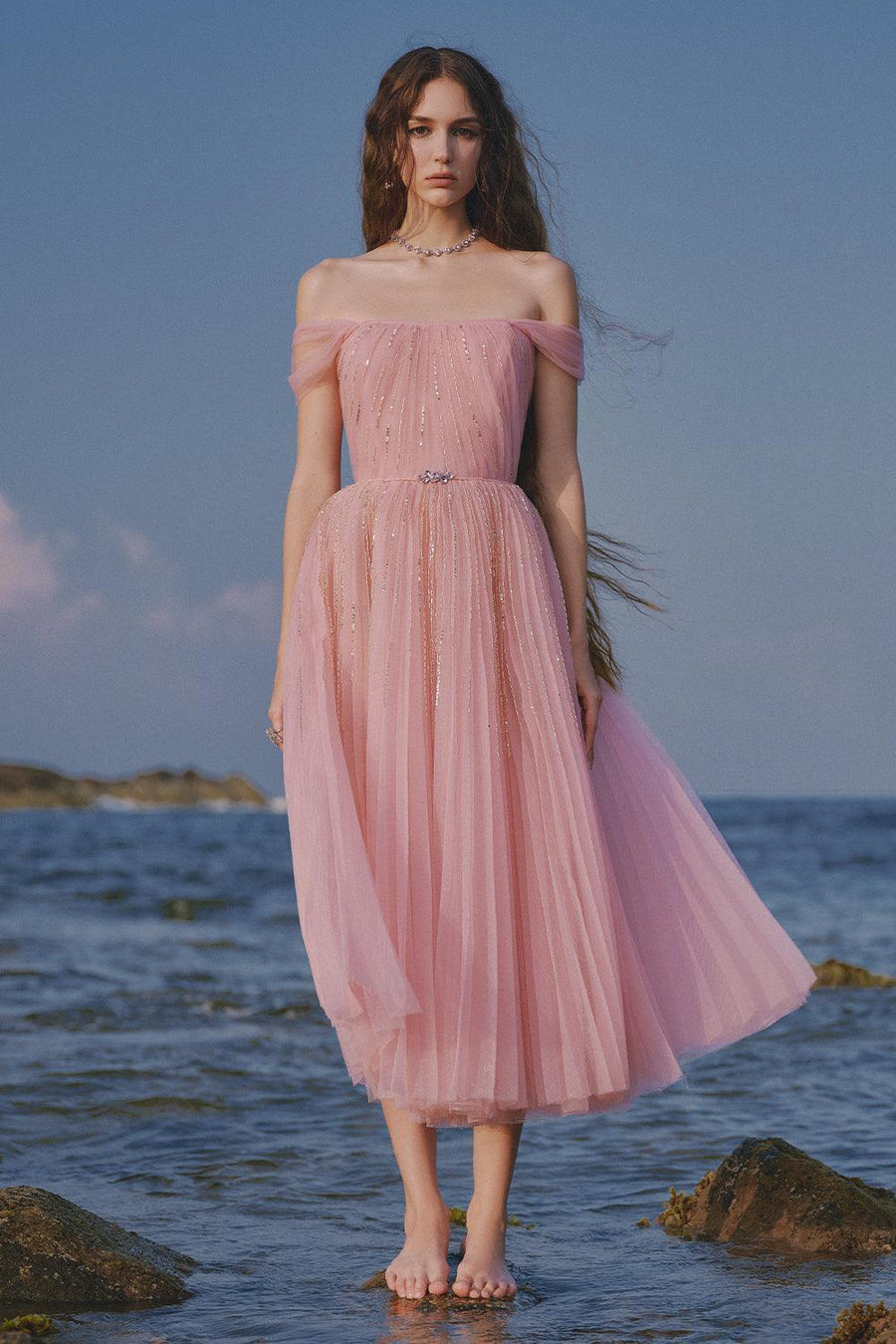The Star A-line Off-Shoulder Mesh Midi Dress Midi Dress LINH PHUNG