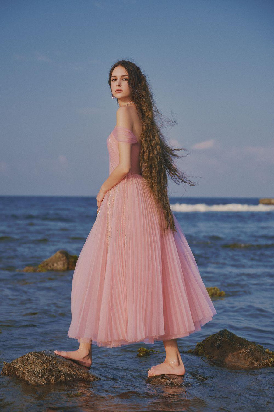 The Star A-line Off-Shoulder Mesh Midi Dress Midi Dress LINH PHUNG
