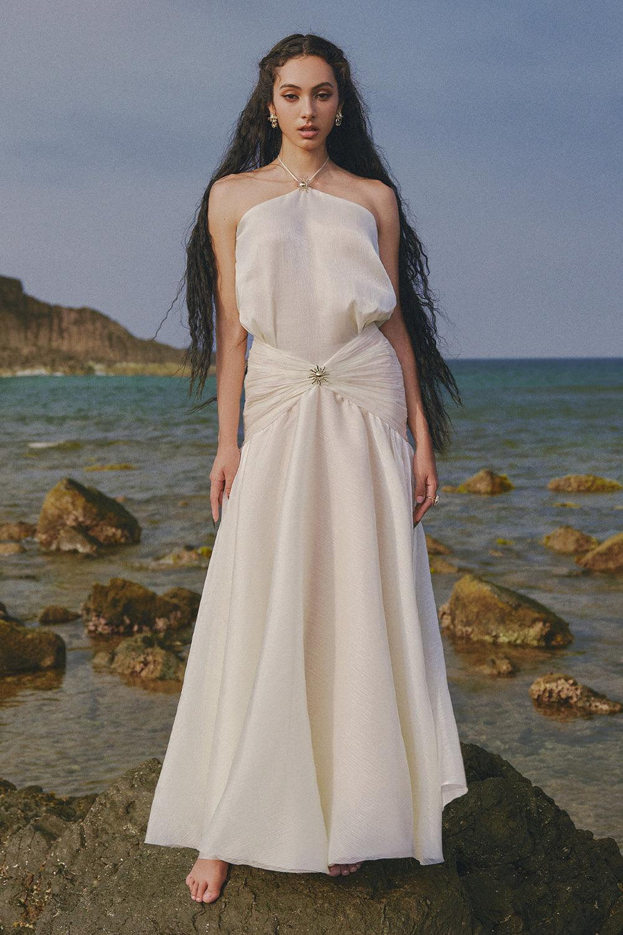 The Sun Halter Sleeveless Chiffon Floor Length Dress Maxi Dress LINH PHUNG