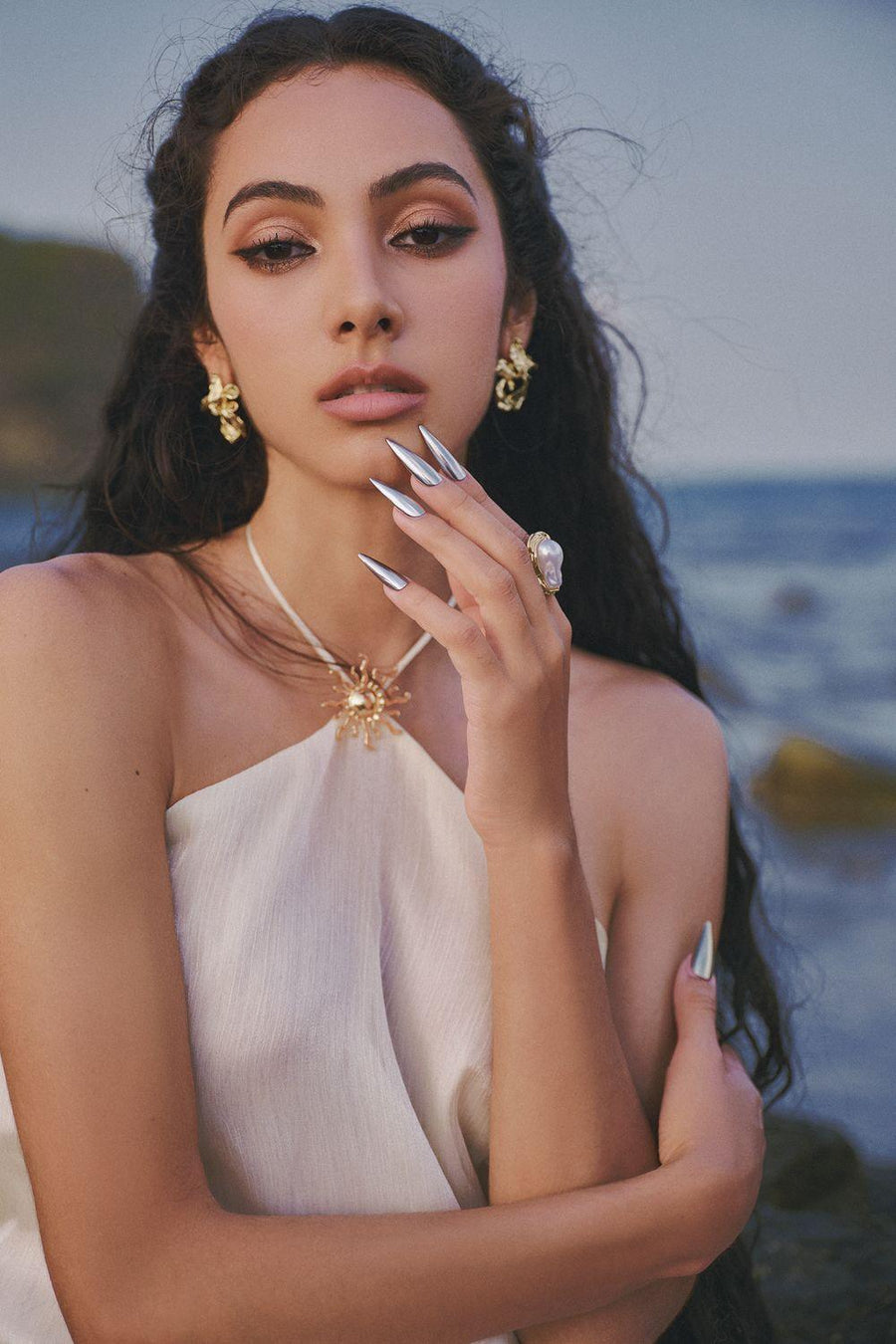 The Sun Halter Sleeveless Chiffon Floor Length Dress Maxi Dress LINH PHUNG