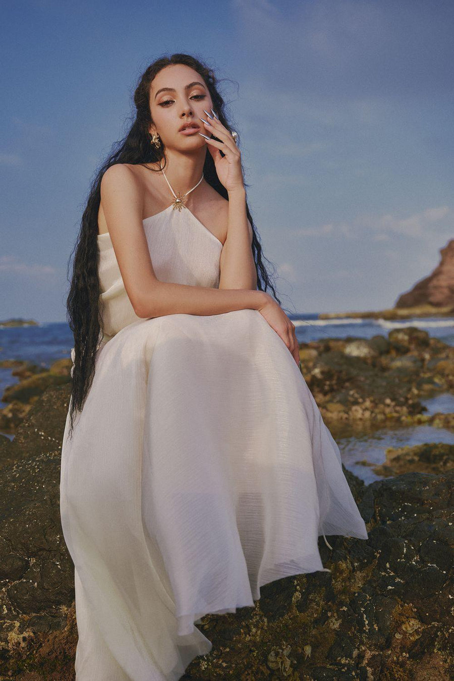The Sun Halter Sleeveless Chiffon Floor Length Dress Maxi Dress LINH PHUNG