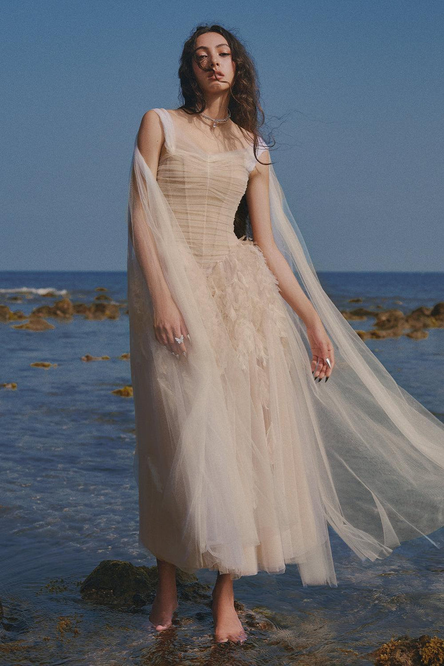 The Swan Fit and Flare Corset Waist Mesh Midi Dress Midi Dress LINH PHUNG