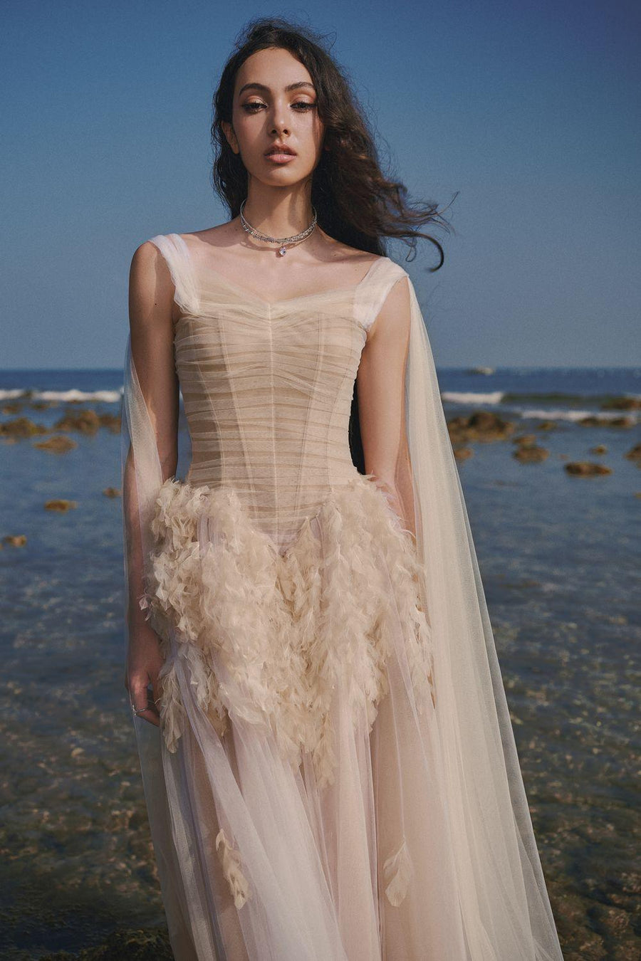 The Swan Fit and Flare Corset Waist Mesh Midi Dress Midi Dress LINH PHUNG
