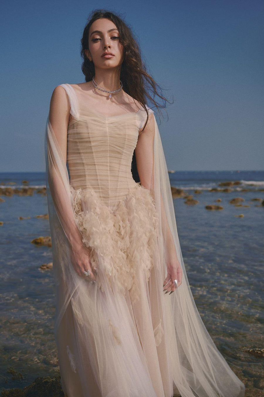 The Swan Fit and Flare Corset Waist Mesh Midi Dress Midi Dress LINH PHUNG
