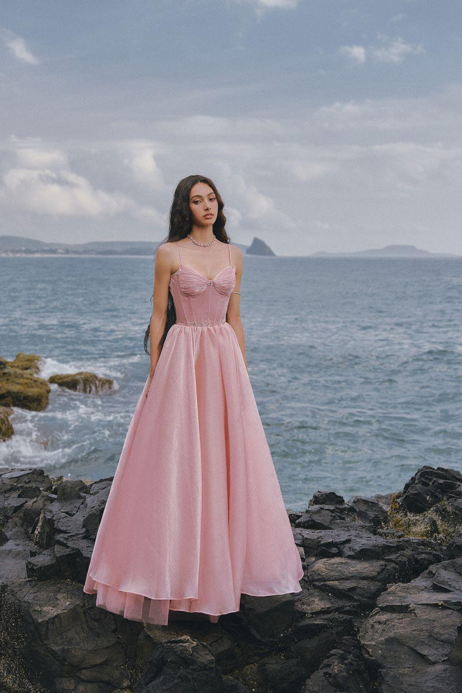 The Wings A-line Spaghetti Strap Chiffon Floor Length Dress Pink Gown Dress LINH PHUNG
