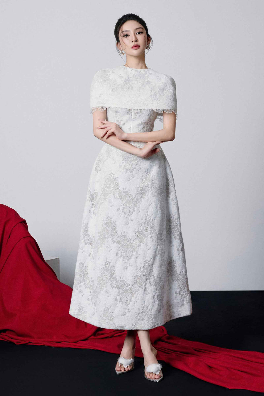 Tina Cape Sleeve Lace Maxi Dress