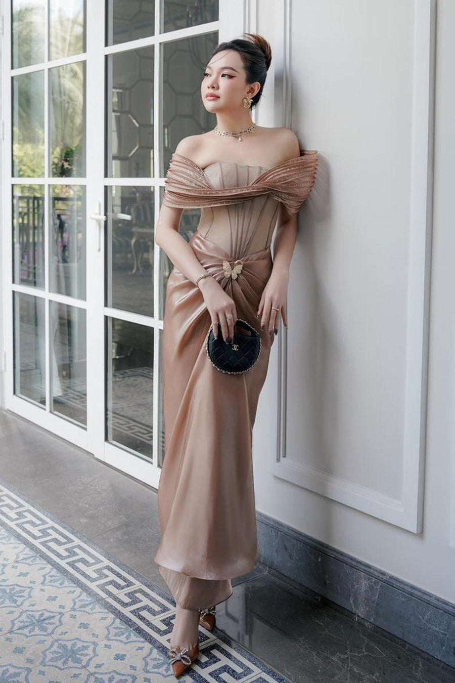 Tracy Sarong Off-Shoulder Chiffon Ankle Length Dress Maxi Dress LINH PHUNG