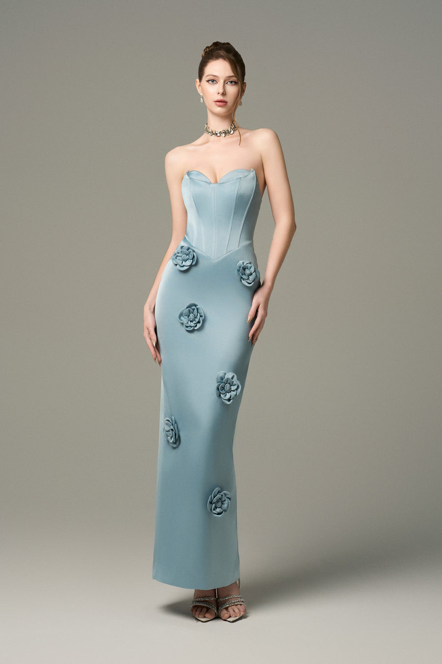 Aquarelle Silk 3D Floral Applique Maxi Dress 1