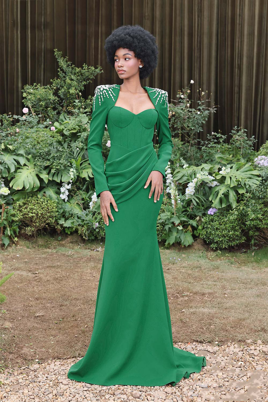 Jade Trumpet Square Shoulder Polyester Spandex Floor Length Dress 6