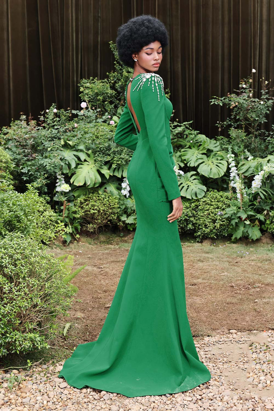 Jade Trumpet Square Shoulder Polyester Spandex Floor Length Dress 7