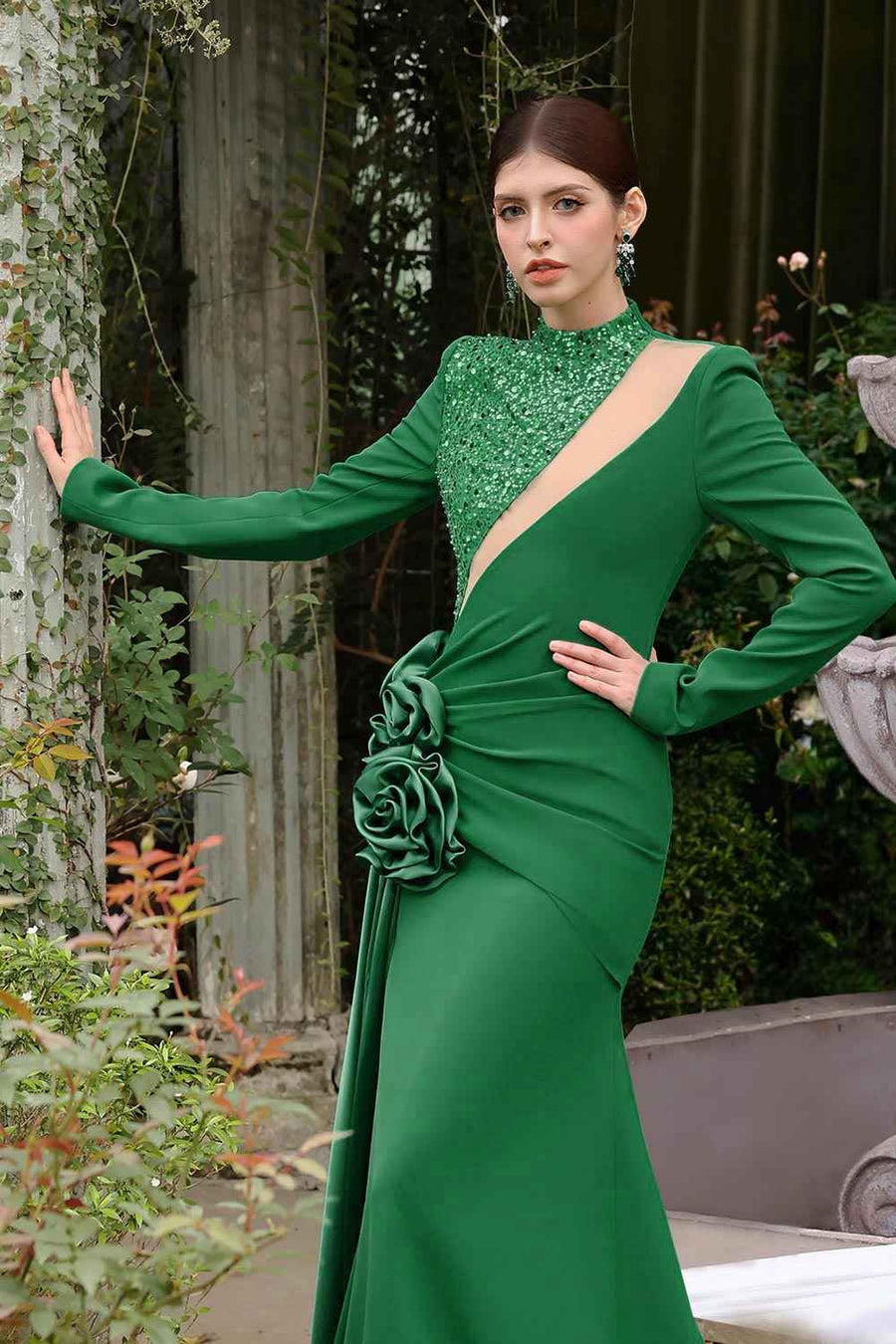 Divine Trumpet Cut-Out Polyester Spandex Floor Length Dress