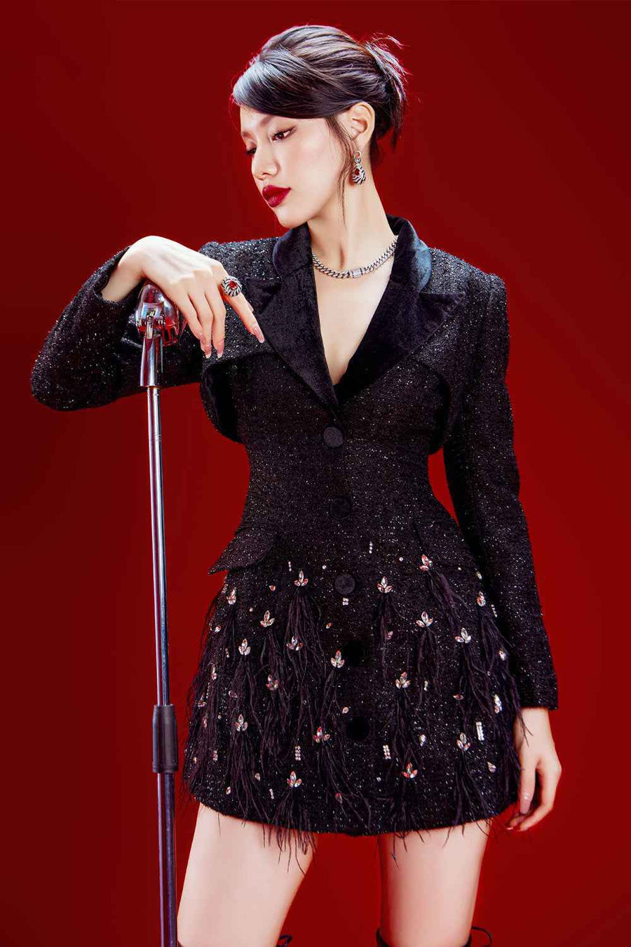 Paparazzi Hourglass Fringed Velvet Tweed Mini Dress