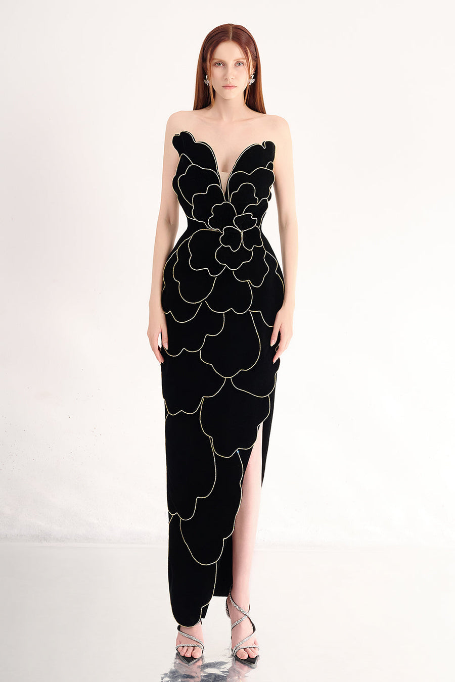 Baylor Pegged Sweetheart Neck Velvet Maxi Dress 7