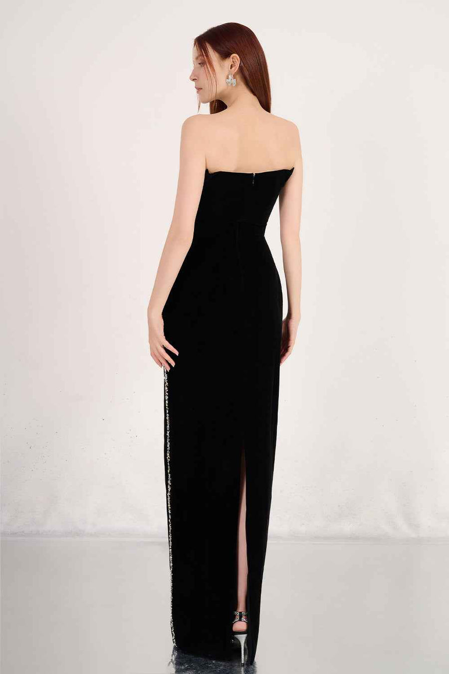 Anais Sheath Straight Across Neck Velvet Maxi Dress