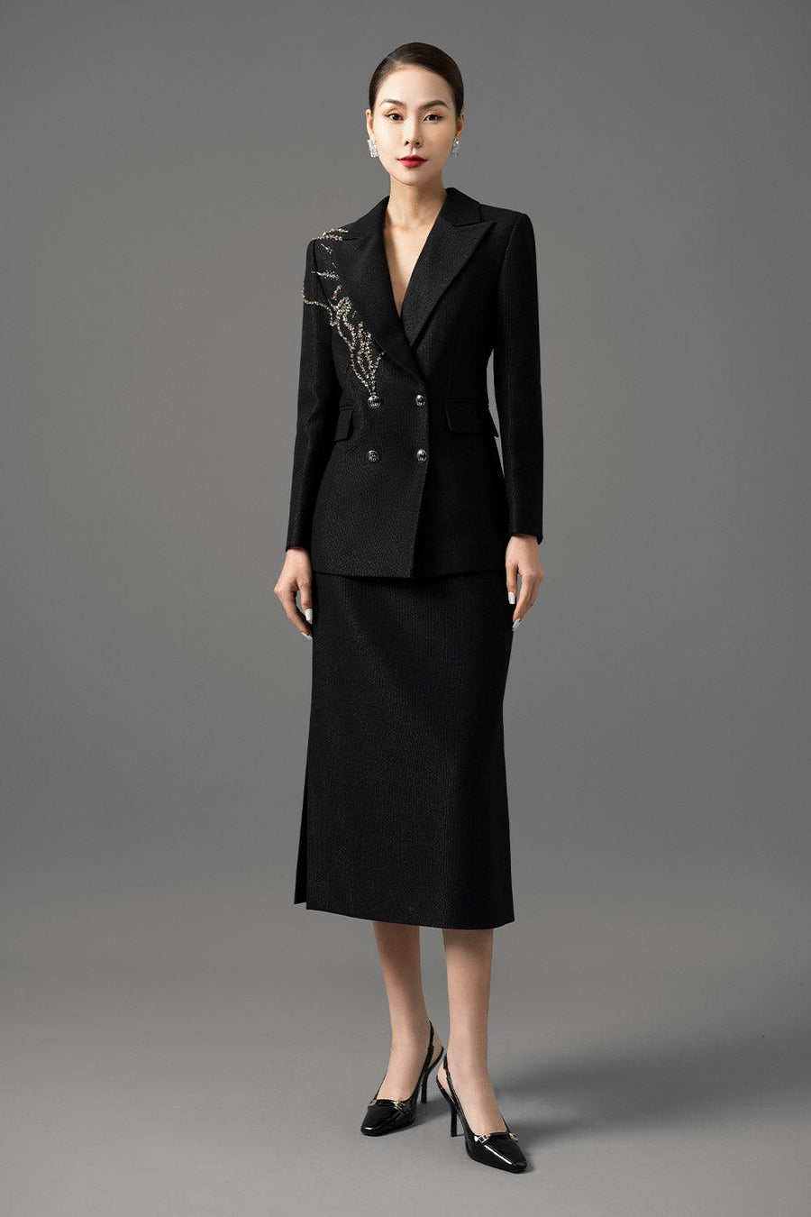 Maris Sheath Notch Lapel Gabardine Midi Set Set CHANCOS