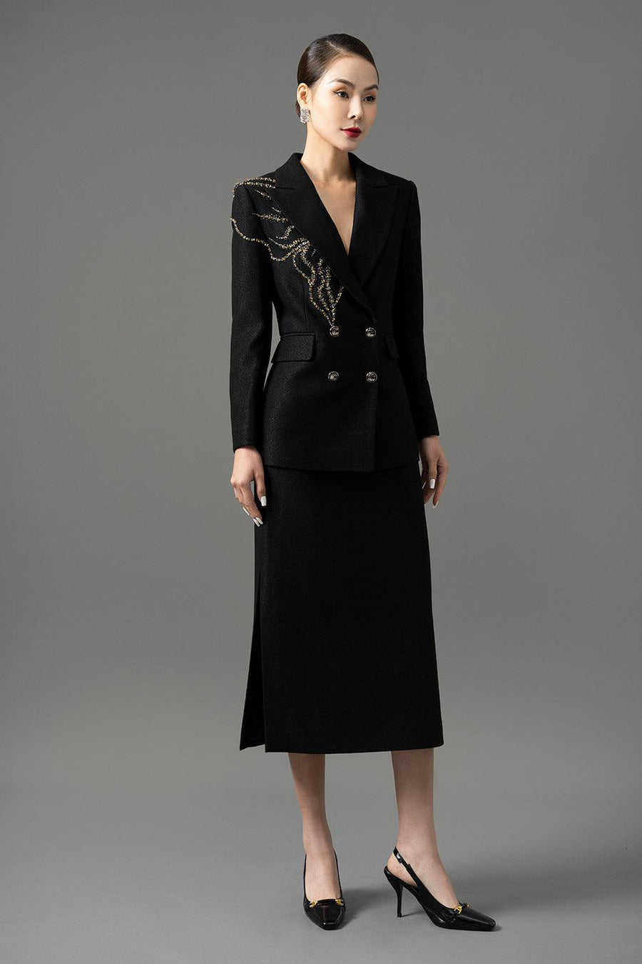 Maris Sheath Notch Lapel Gabardine Midi Set Set CHANCOS