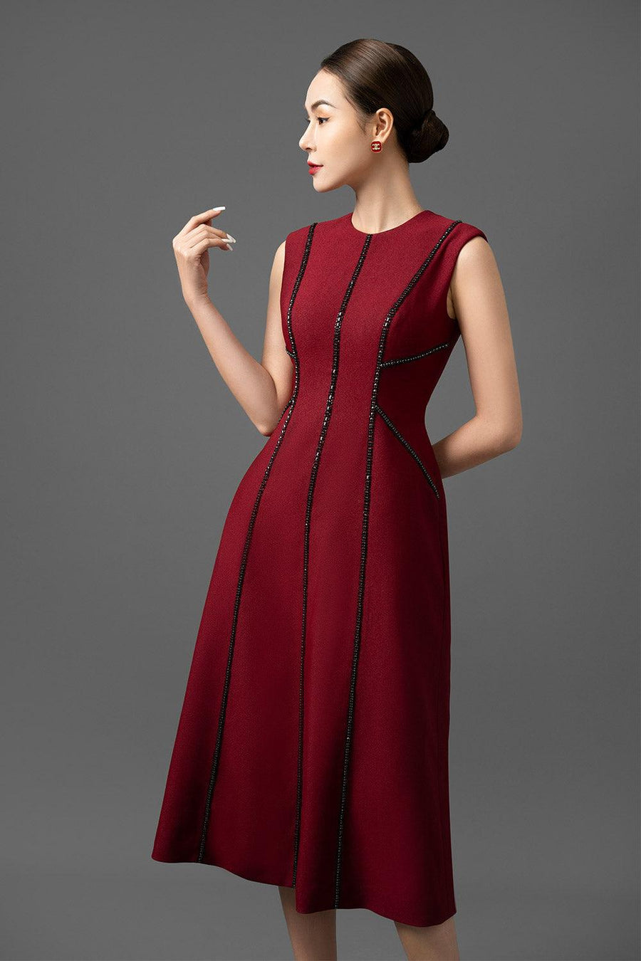 Mainalin A-line Side Pocket Polyester Blend Midi Dress Midi Dress CHANCOS