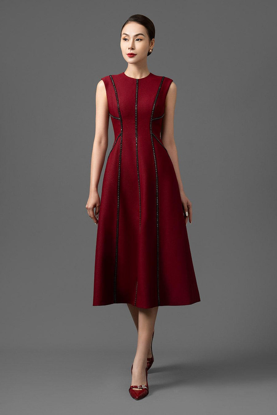 Mainalin A-line Side Pocket Polyester Blend Midi Dress Midi Dress CHANCOS