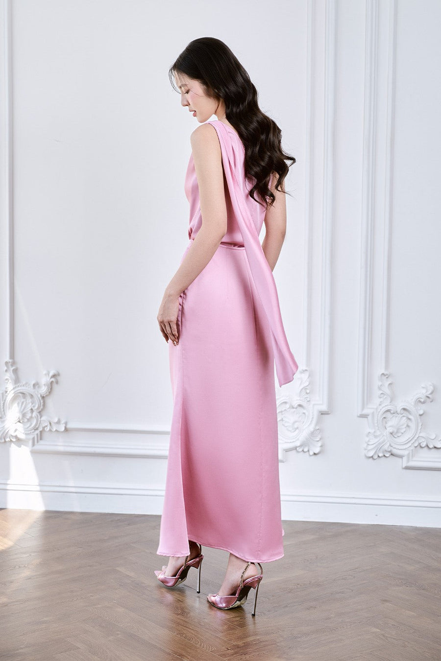 Helia Slip Cowl Neck Silk Ankle Length Dress Maxi Dress Larmes