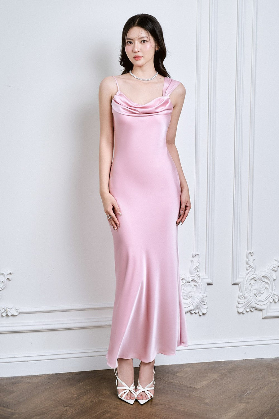 Helia Slip Cowl Neck Silk Ankle Length Dress Maxi Dress Larmes