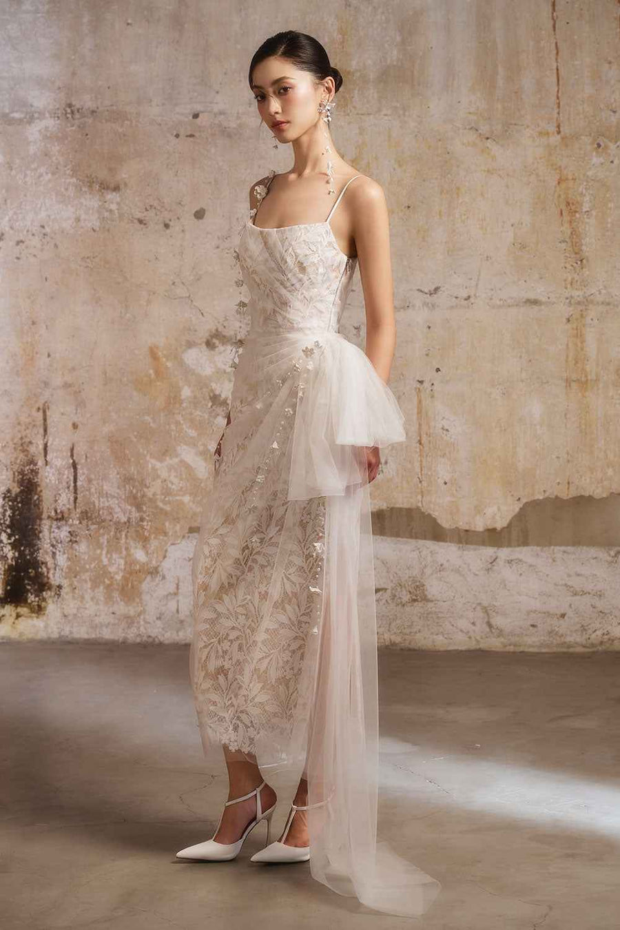 Dammi Sheath Spaghetti Strap Lace Midi Dress