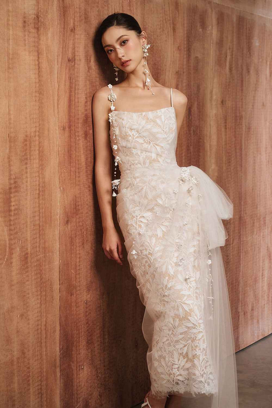 Dammi Sheath Spaghetti Strap Lace Midi Dress