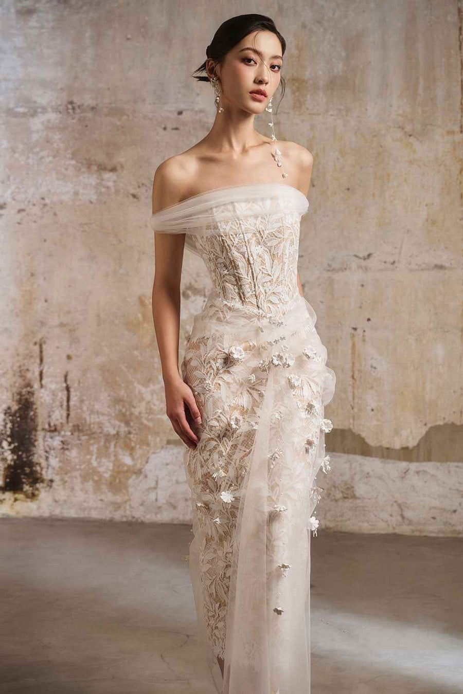 Cammy Sheath Off-Shoulder Lace Midi Dress